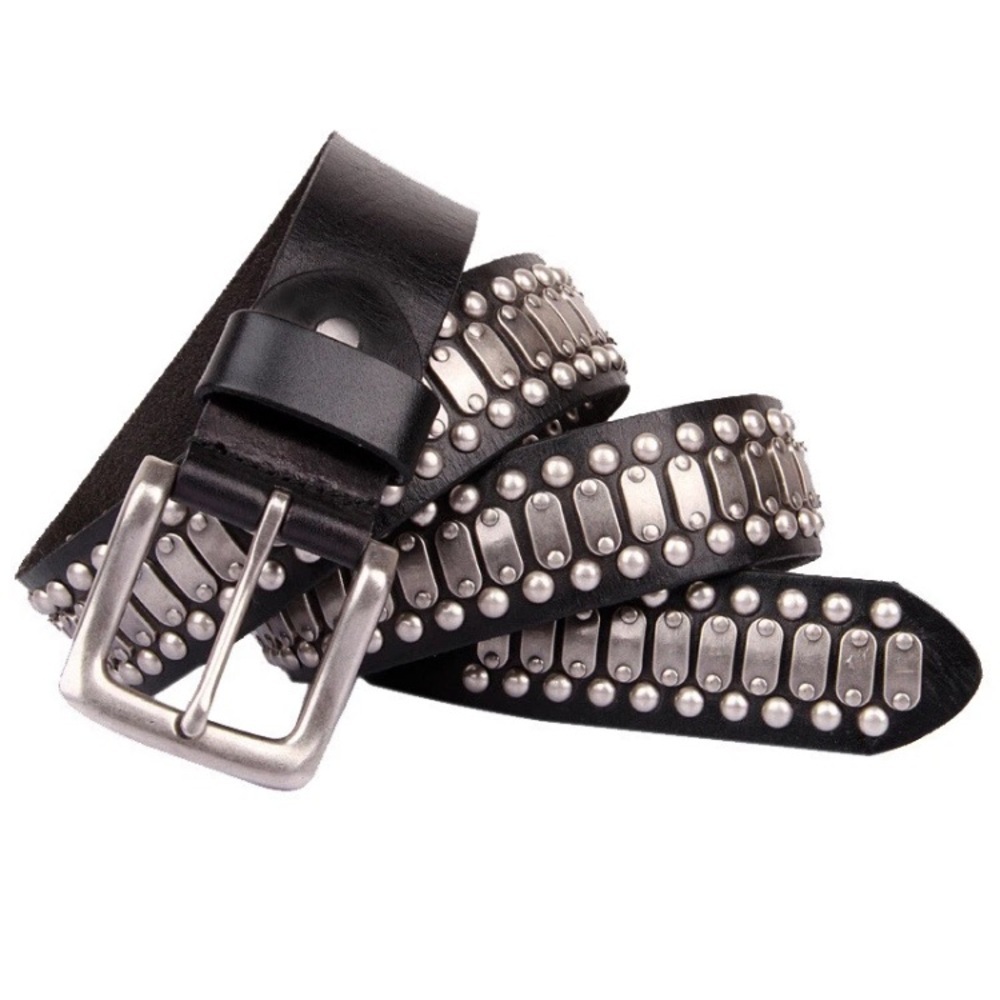 Studded Casual Italian Cowhide Leather Belts for Jeans Punk Rock River-34-36” - Picture 1 of 6